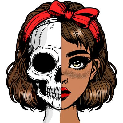 realistic girl with half skull mask