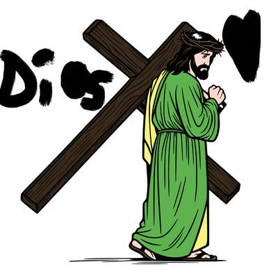 jesus holding the cross on the back