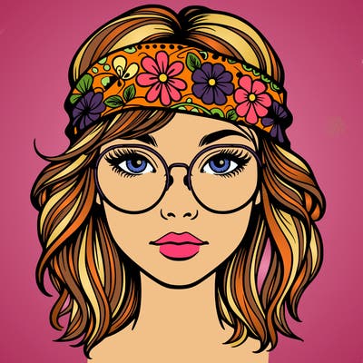 hippie girl with glasses realistic