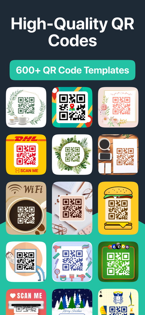 Document Scanner App. - A grid of various creative and decorative QR code templates for business and personal use
