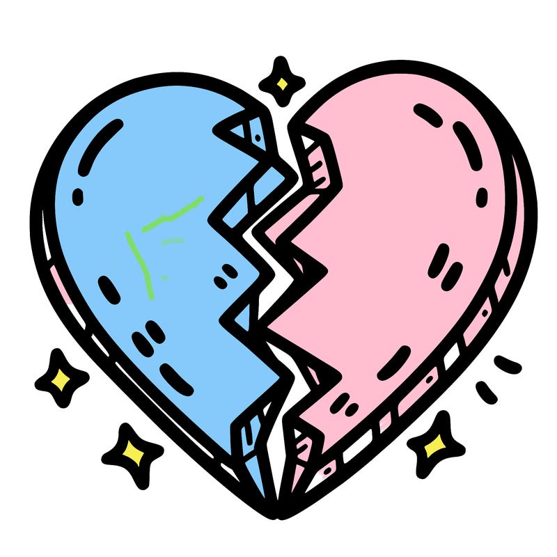 split in half heart