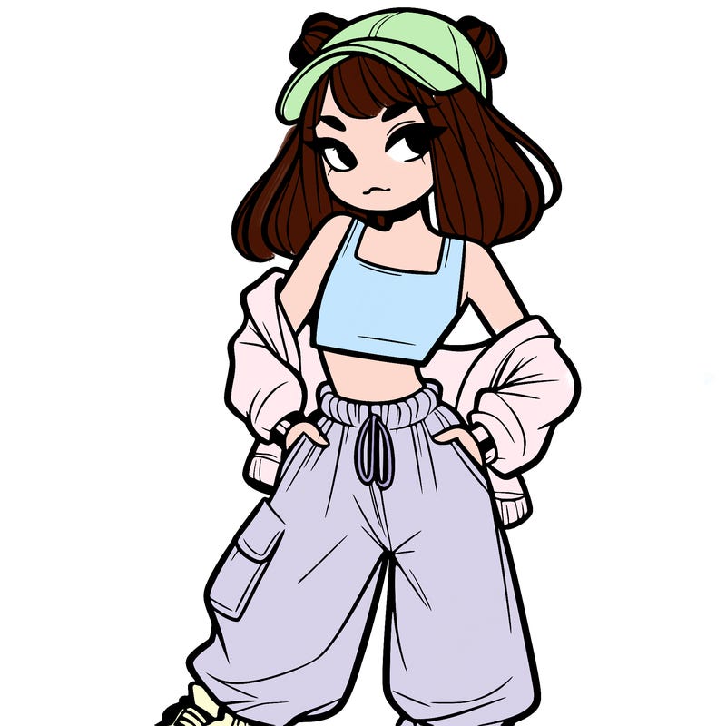 girl in crop top and baggy pants