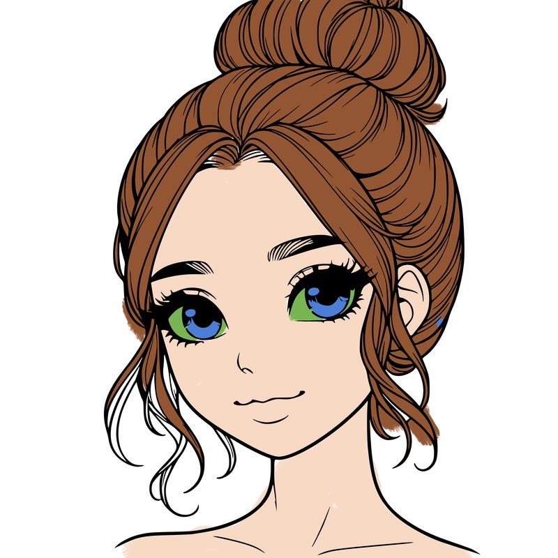 realistic pretty girl with hair in bun