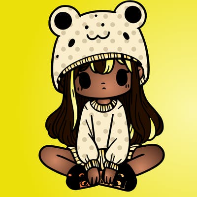 a girl wearing a frog hat and some frog socks