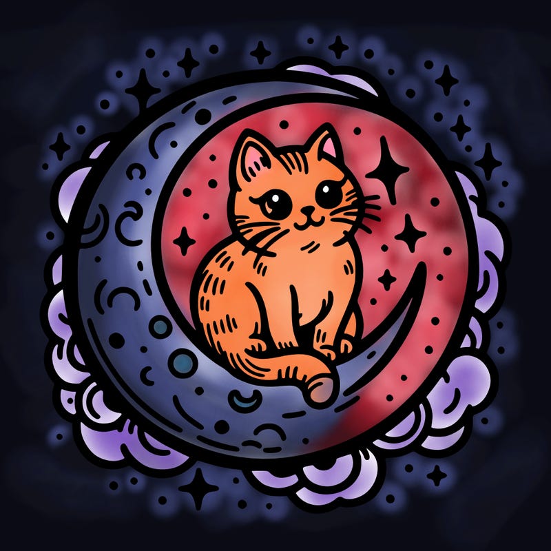 cat on the moon tattoo