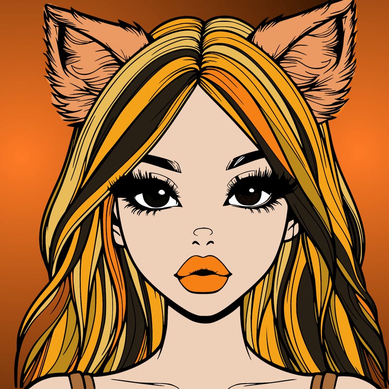 realistic girl with fox ears and realistic lips