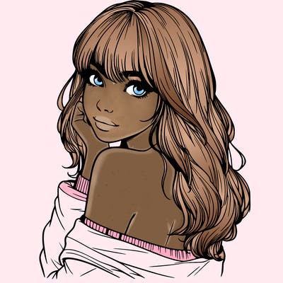 realistic girl with bangs looking over her shoulder