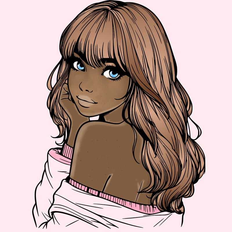 realistic girl with bangs looking over her shoulder