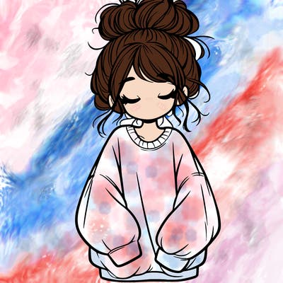 girl with baggy sweatshirt and messy bun