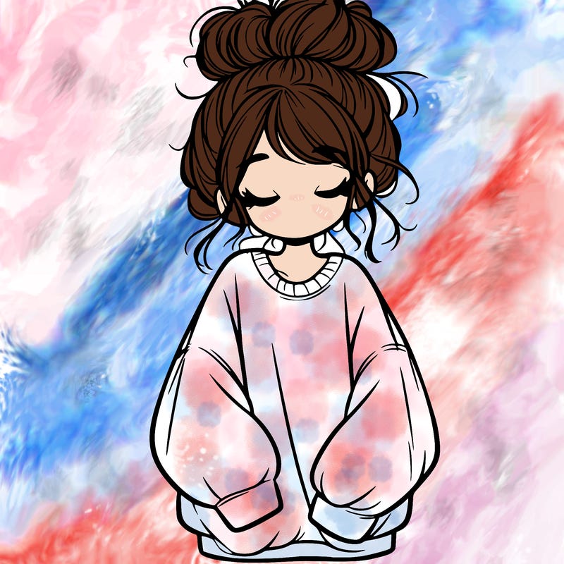 girl with baggy sweatshirt and messy bun