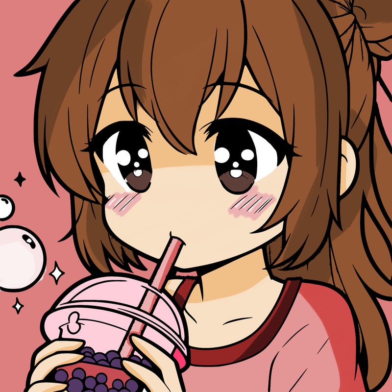 an anime girl drinking boba