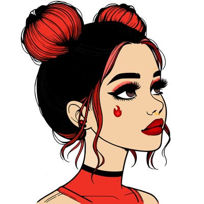 realistic girl with buns on the top of her head