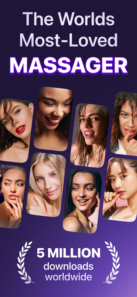 Promotion de l'application de massage à forte vibration avec 5 millions de téléchargements et des femmes souriantes