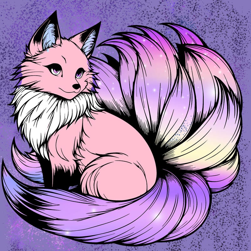 realistic detailed 9 tailed anime fox
