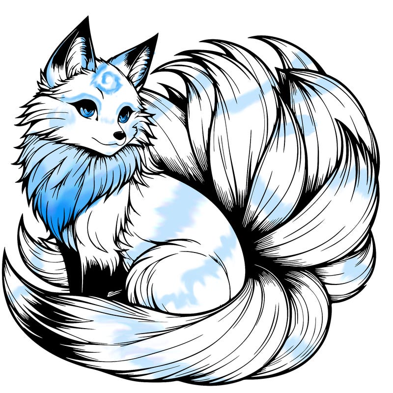 realistic detailed 9 tailed anime fox