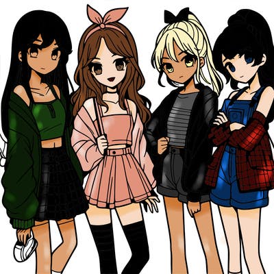 teen manga girls group of 4