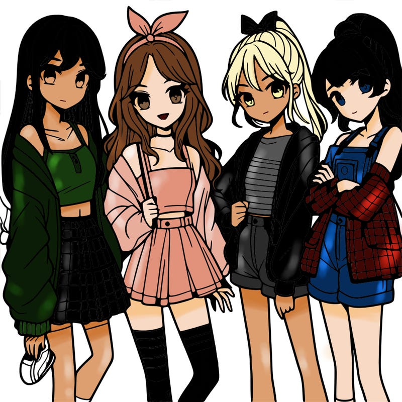 teen manga girls group of 4