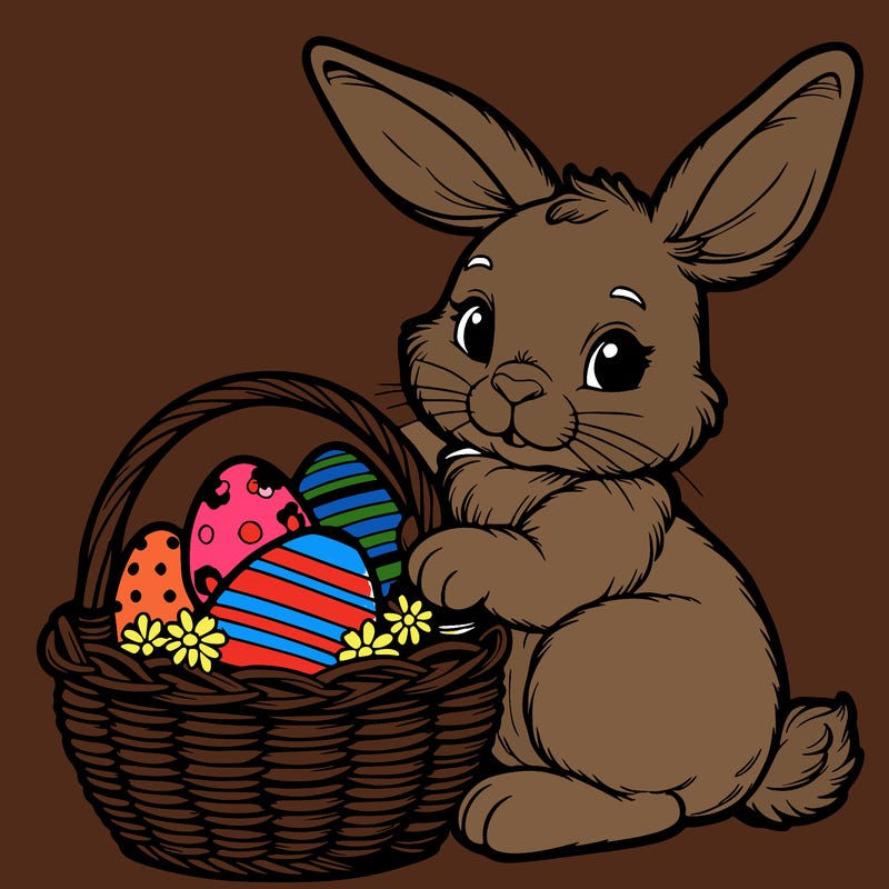 easter bunny with a basket with eggs realistic