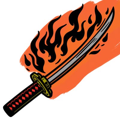 katana with fire