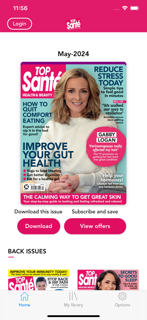 Top Santé - Mobile app interface of Top Sante magazine featuring the May 2024 issue cover on health and beauty