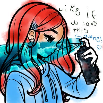 a realistic girl spray painting