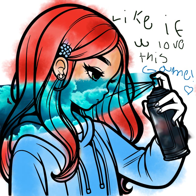 a realistic girl spray painting