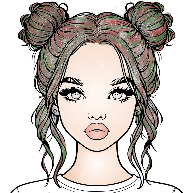 realistic girl with two buns in hair and lips