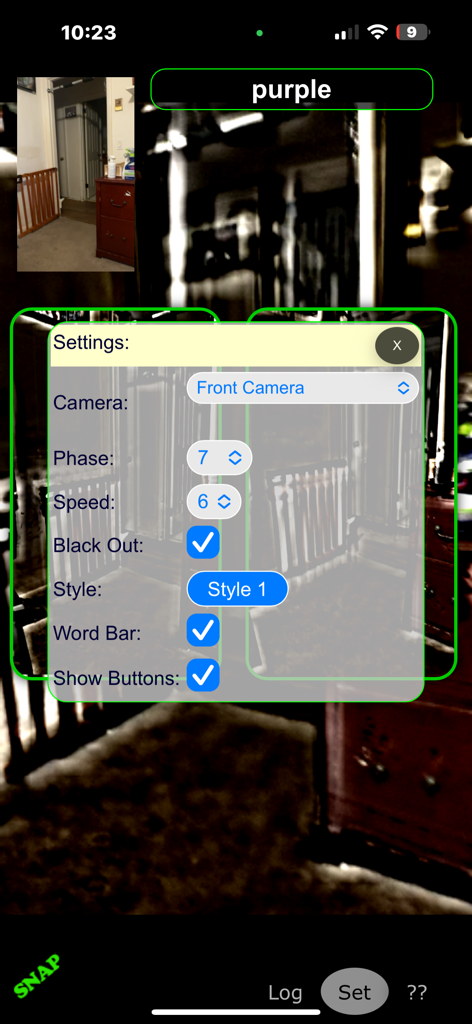 Ghost Camera by Pocket Future - The settings interface of Ghost Camera app featuring camera filters and investigative parameters.