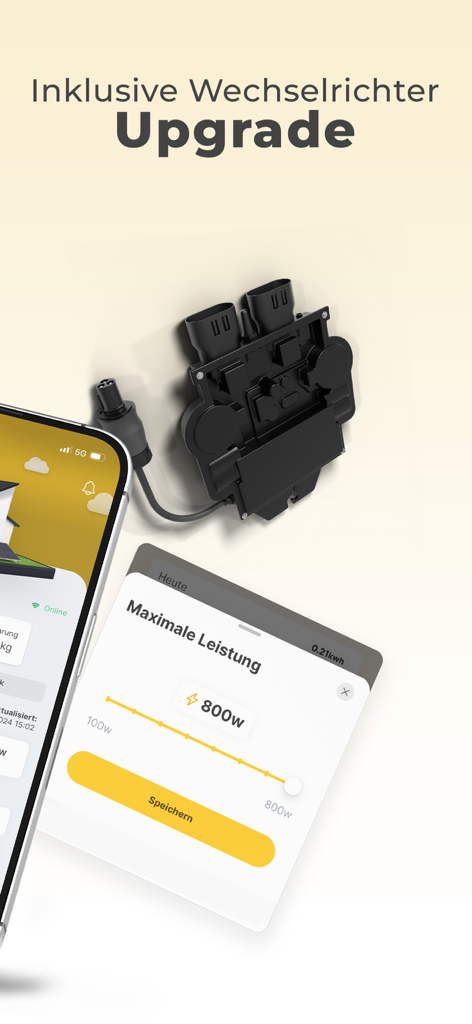 Solakon - Solakon mobile app displaying solar inverter power limit and upgrade options