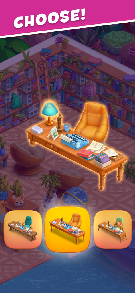 Seleccionando un estilo de escritorio en el juego de diseño de interiores Open House