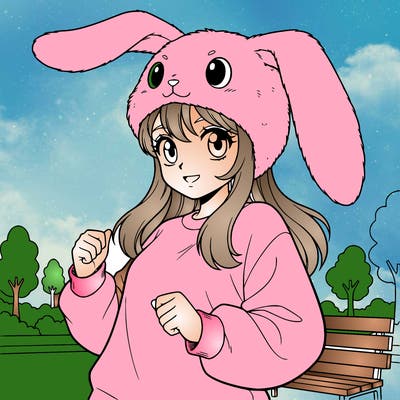 cute girl wearing a bunny hat and long-sleeved shirt