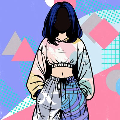 realistic girl faceless with baggy pants and a crop top