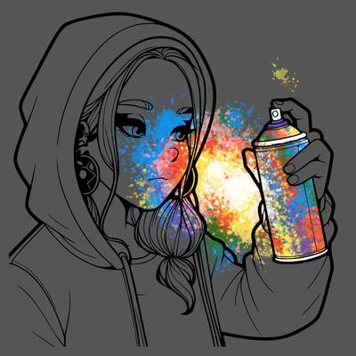 a realistic girl, spray painting