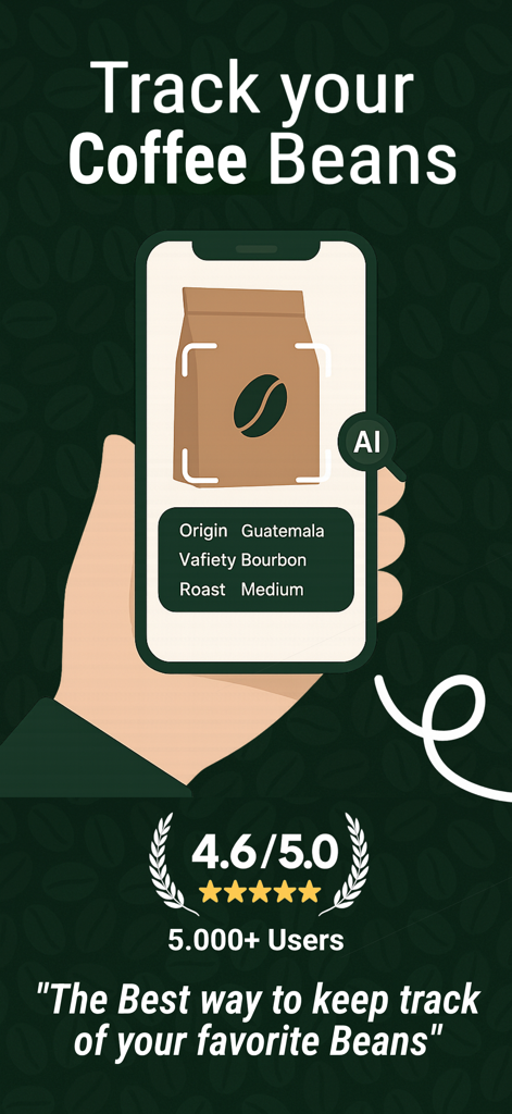 Coffee Bean Tracker - Vault - A smartphone using AI to track coffee bean details like origin variety and roast level