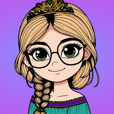 a girl with one braid and glasses who is a princess realistic