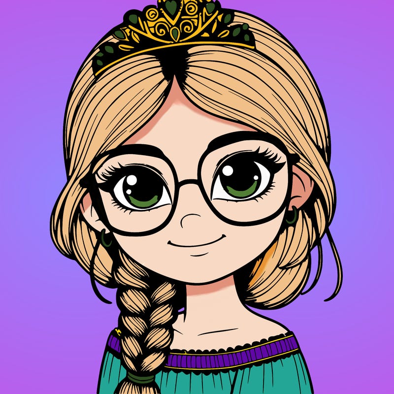 a girl with one braid and glasses who is a princess realistic