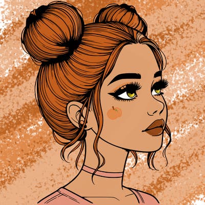 realistic girl with buns on the top of her head