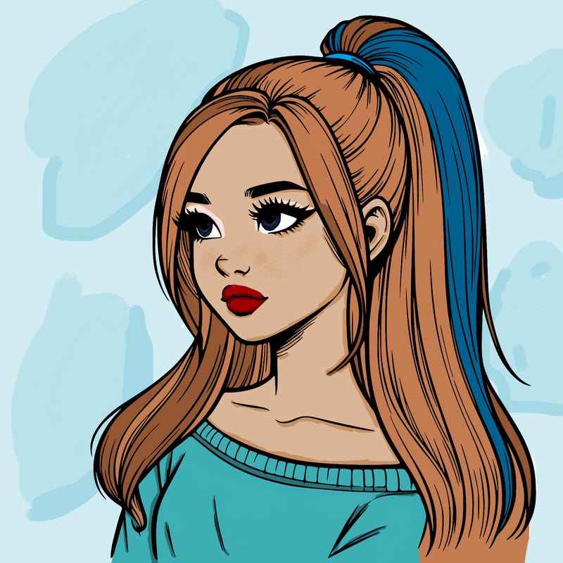 realistic girl with a high ponytail