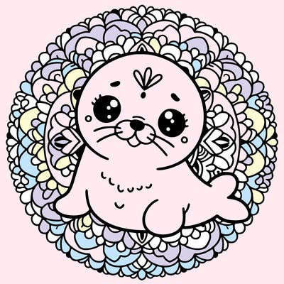 a cute baby seal mandala