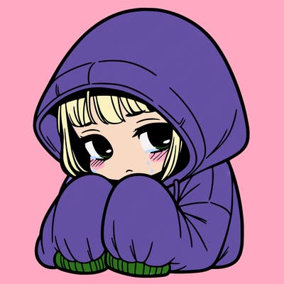 sad girl in oversised hoodie