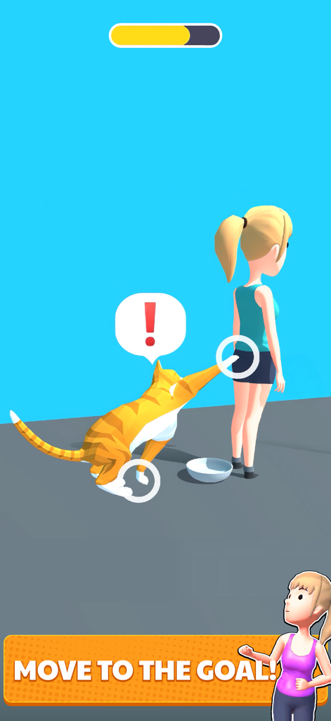 Move People - Una captura de pantalla del juego de Move People donde un usuario manipula una marioneta de gato para alcanzar un objetivo cerca de una mujer