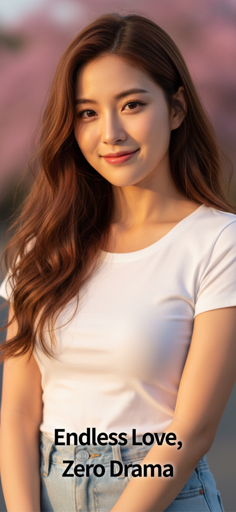 AI Girlfriend - Katarina - A friendly AI companion character named Katarina smiling with the text Endless Love Zero Drama