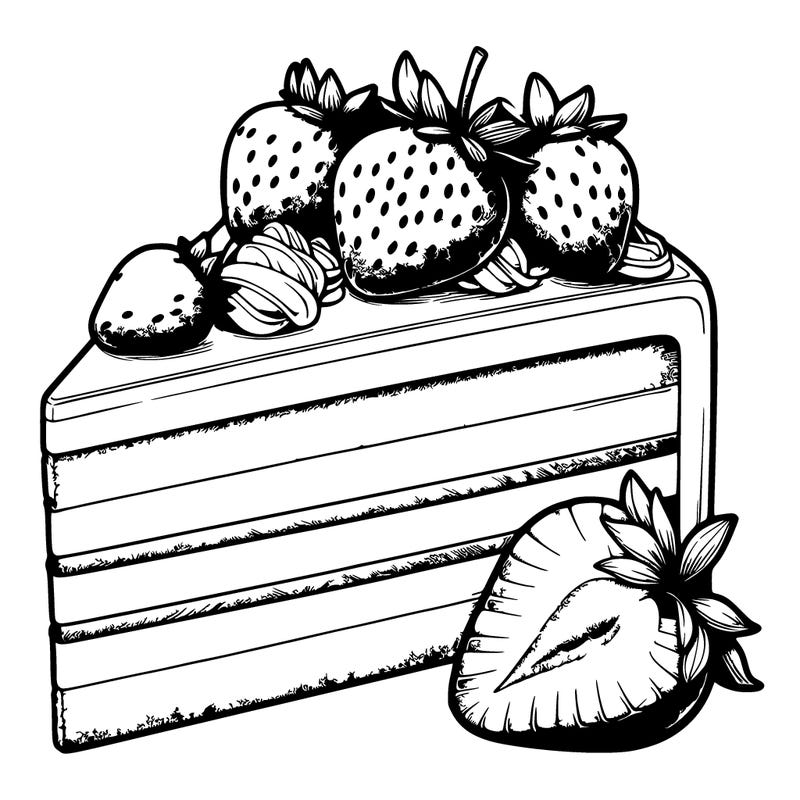 realistic cake slice with strawberries