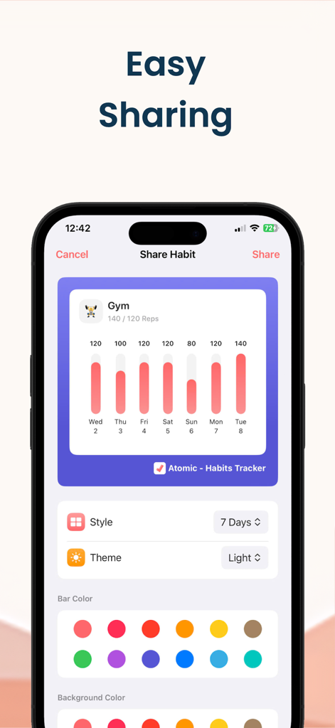 Habit Tracker - HabitPal - HabitPal app screen for customizing and sharing habit progress charts