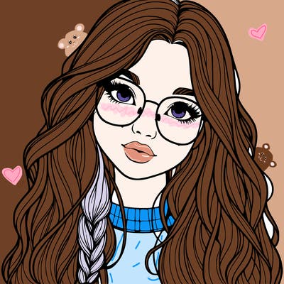 girl with long hair and freckles and glasses realistic