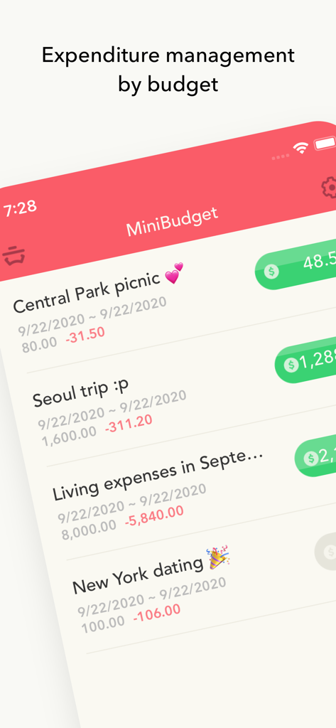 Minibudget Pro - Minibudget Pro interface displaying budget management for dating and trips
