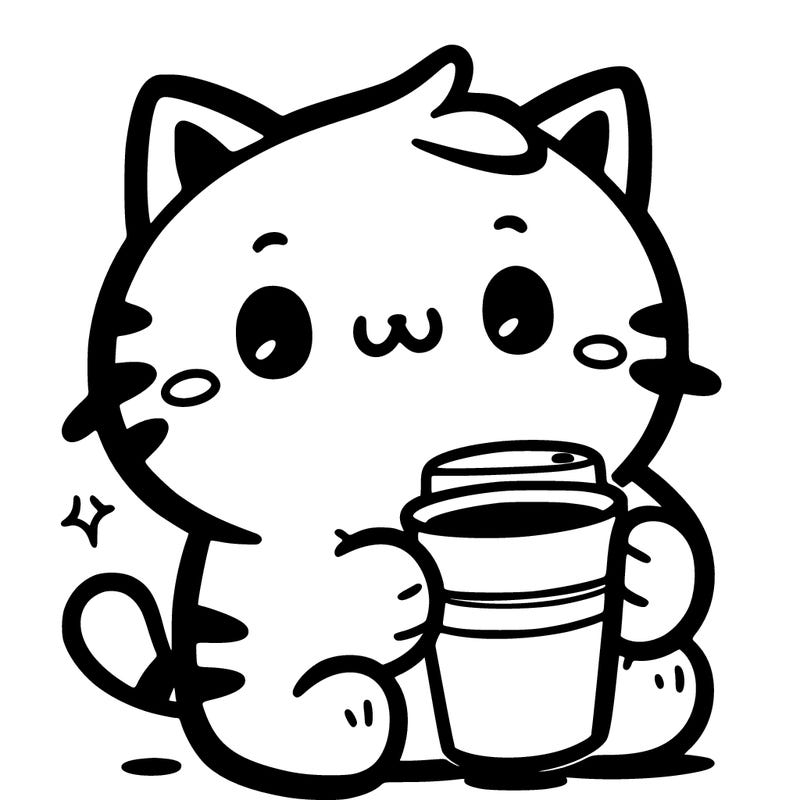 cat holding coffe