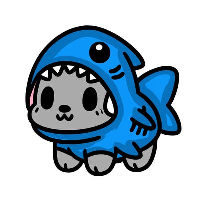 cute dog wearing a shark costume