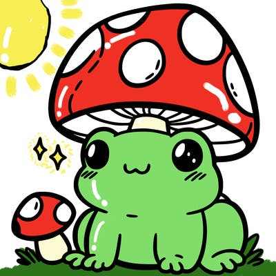 a cute frog with a mushroom hat