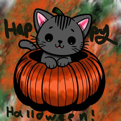 cat in a pumpkin